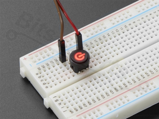Micro switch push button (make contact) with illuminated 'power' symbol red